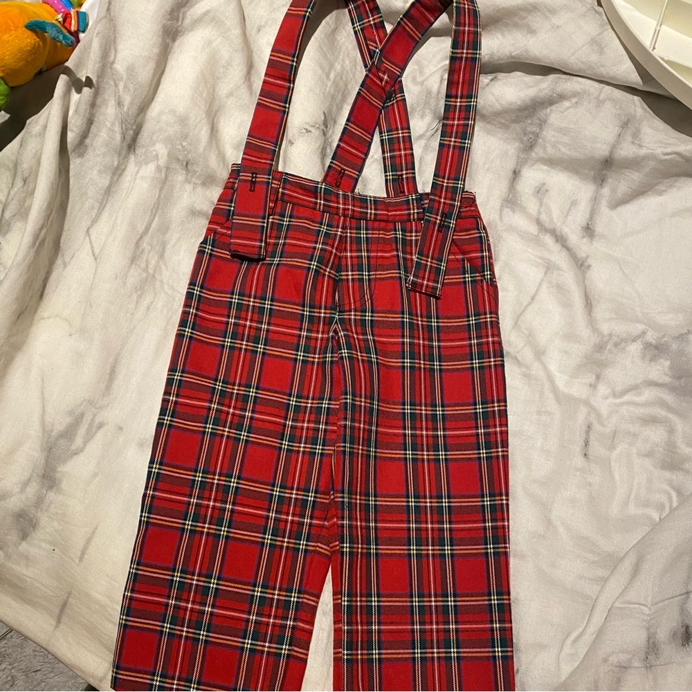 toddler 2T plaid pants with suspenders - NWOT